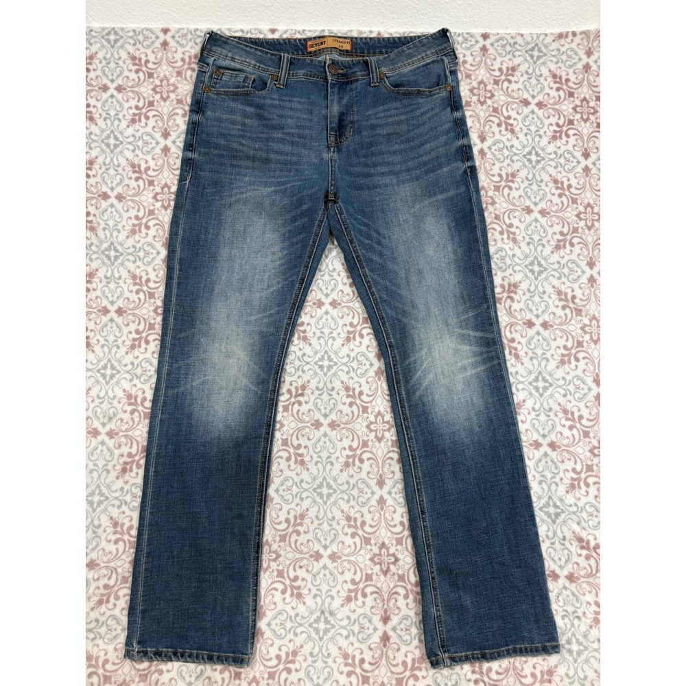 Seven7 Premium Denim Co Mens Straight Fit Jeans Blue Medium Wash W34 L32 Stretch